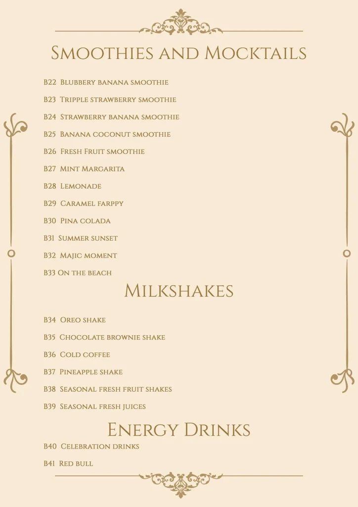 Chahaar Baagh Beverages Menu 2