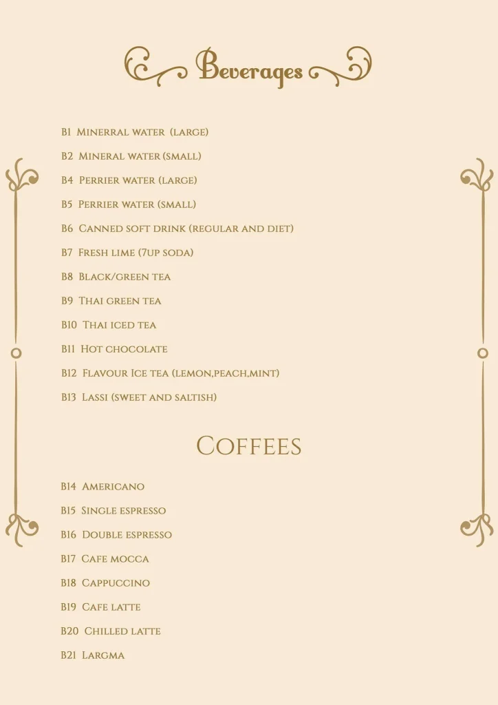 Chahaar Baagh Beverages Menu