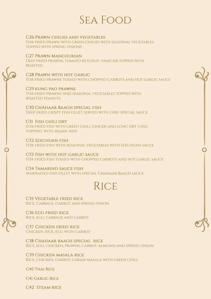 Chahaar Baagh Chinese Menu 3