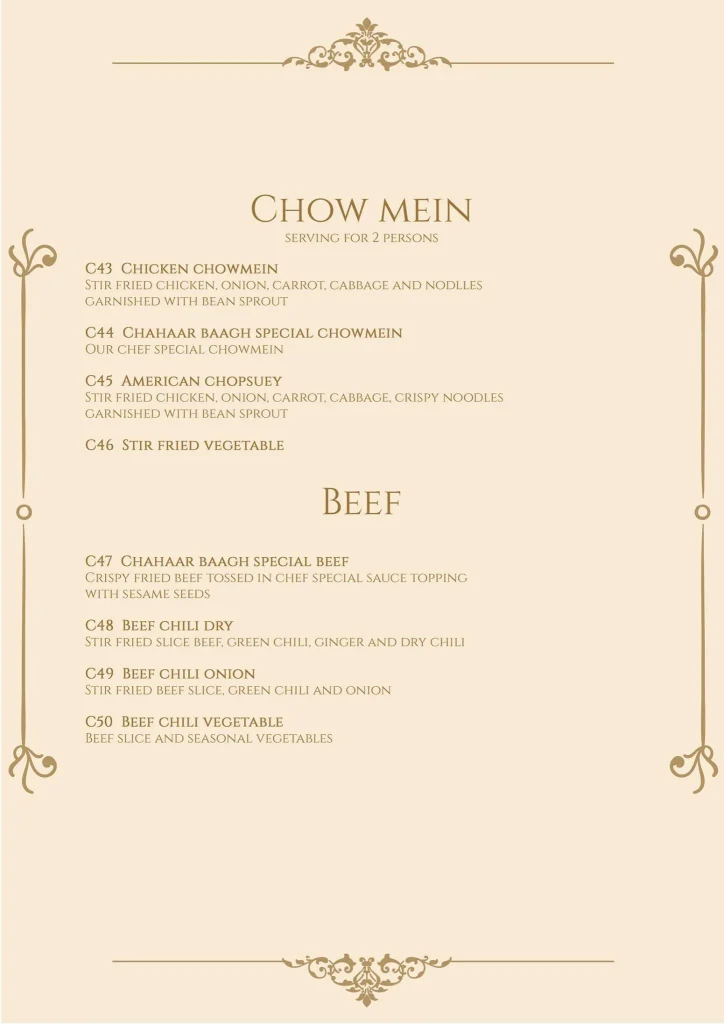 Chahaar Baagh Chinese Menu 4