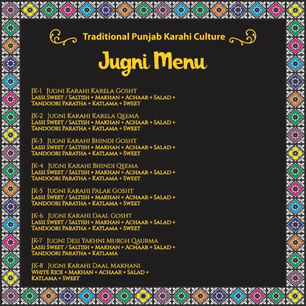 Chahaar Baagh Jugni Menu
