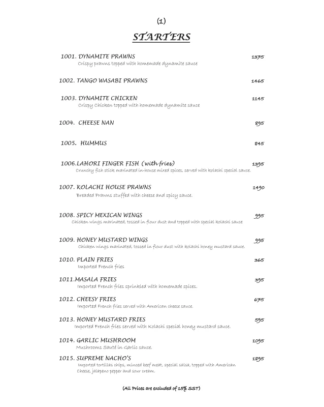 Kolachi Menu 1