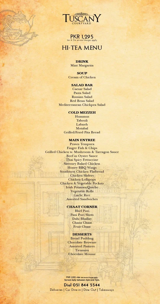 Tuscany Courtyard Hi Tea Menu