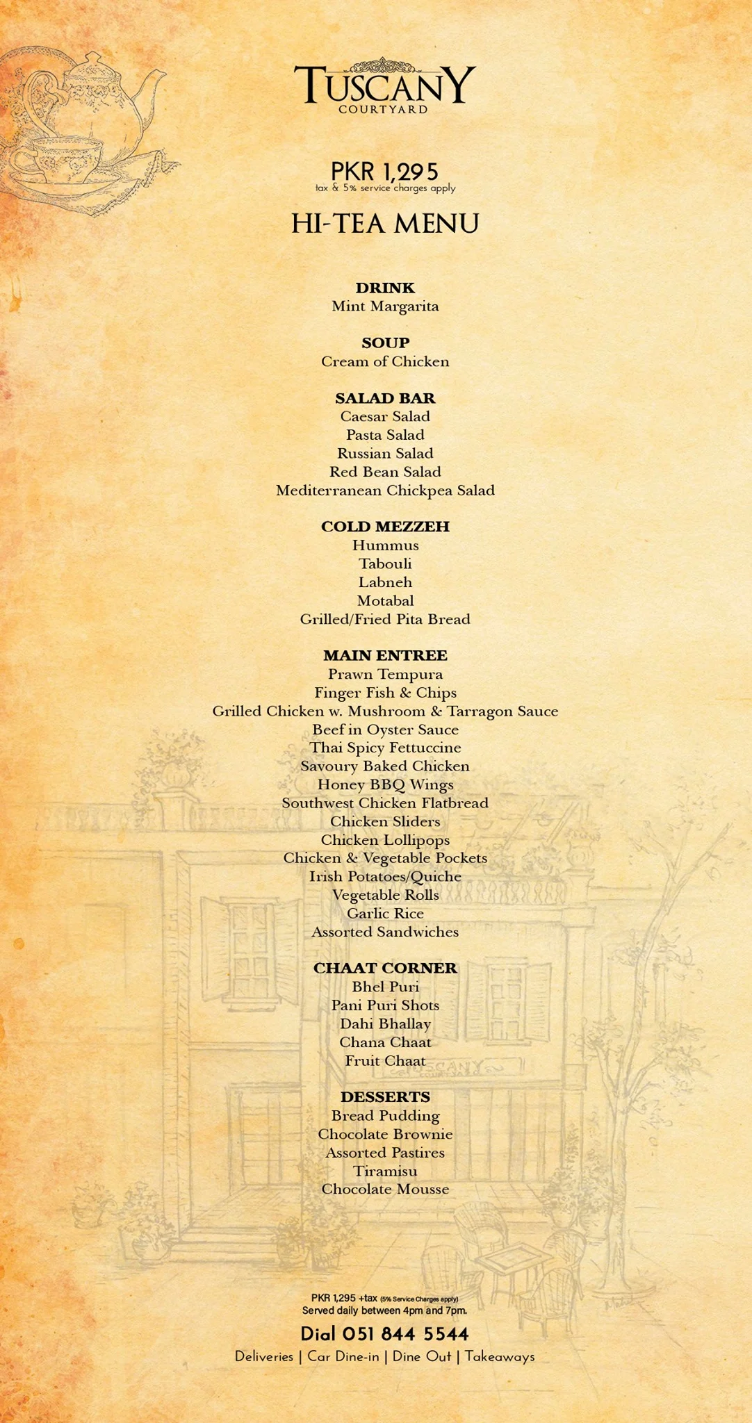 Tuscany Courtyard Hi Tea Menu