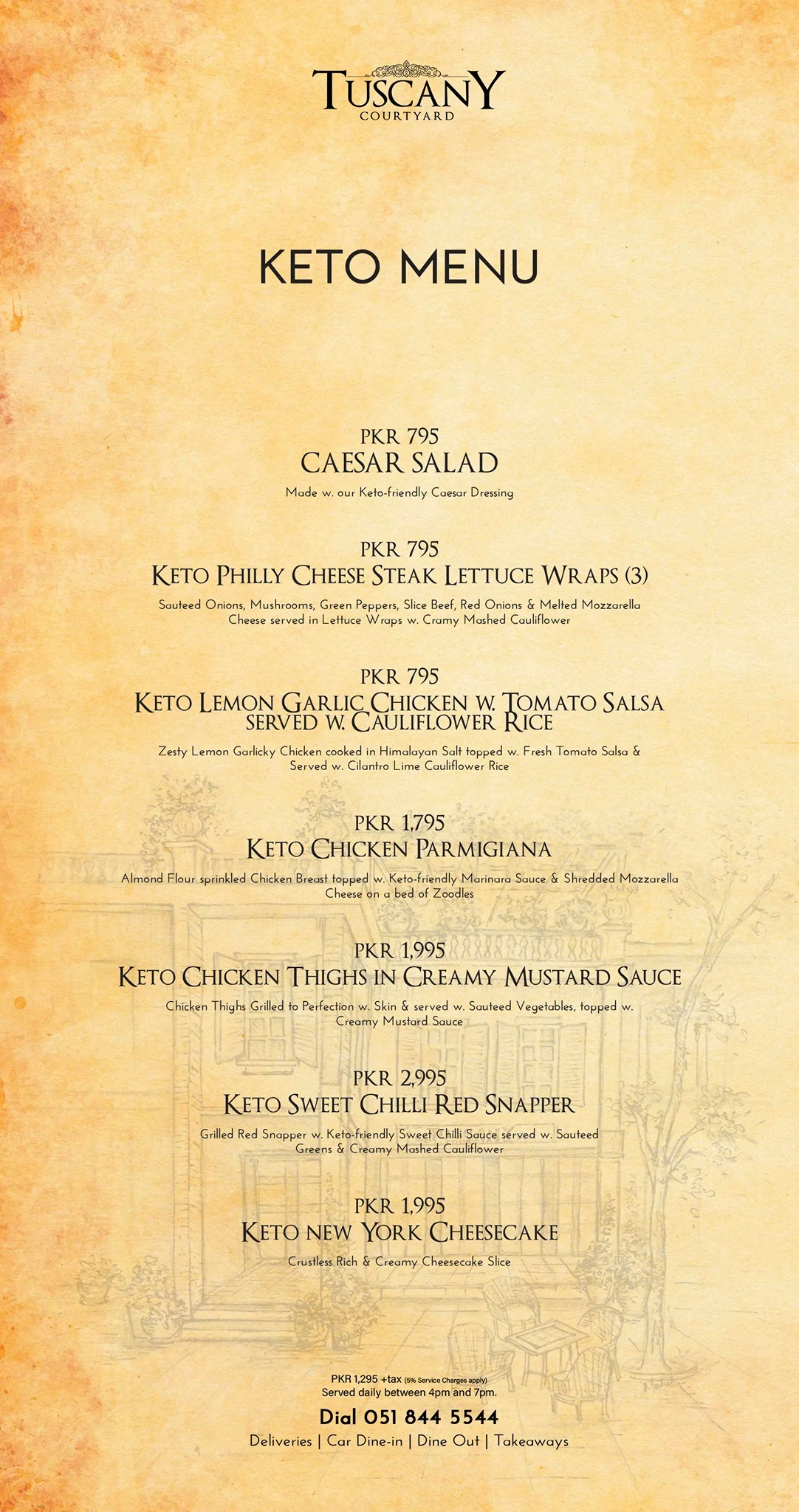 Tuscany Courtyard Keto Menu