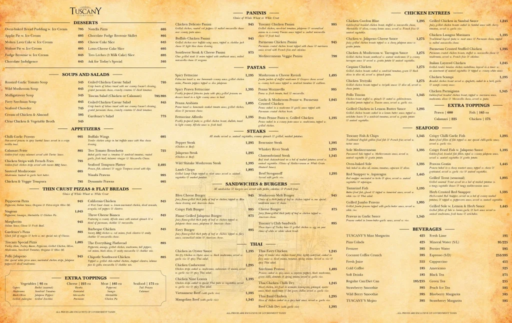 Tuscany Courtyard Menu