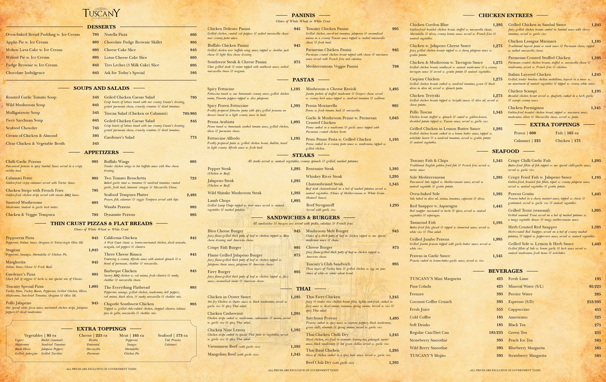 Tuscany Courtyard Menu
