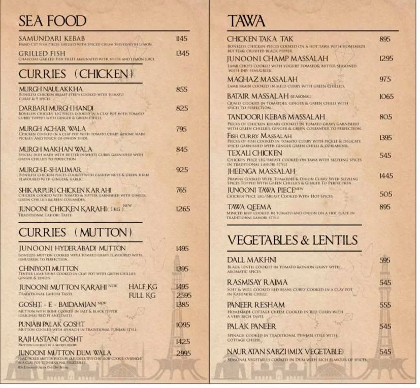 Junoon Restaurant Menu 1