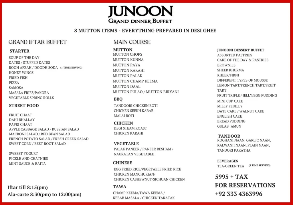 Junoon restaurant Grand dinner buffet