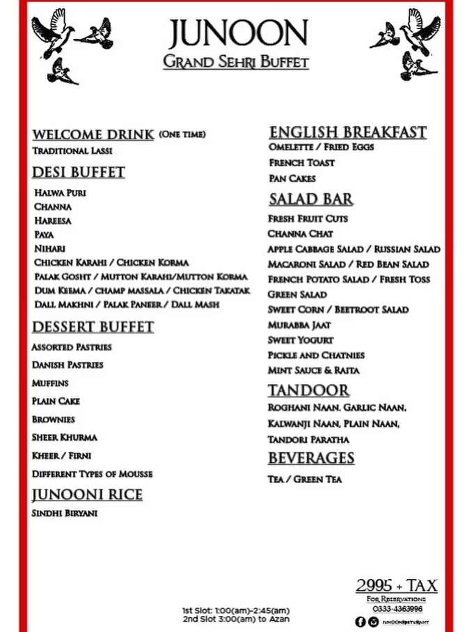Junoon restaurant Grand sehri buffet