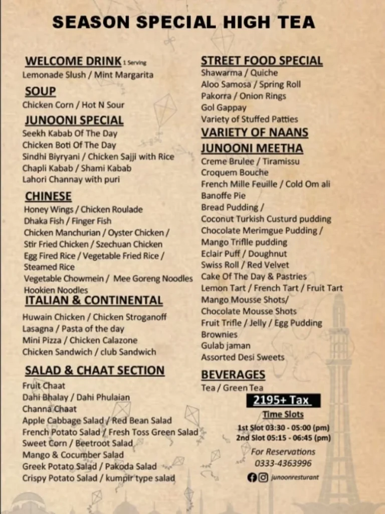 Junoon restaurant season special Hi tea