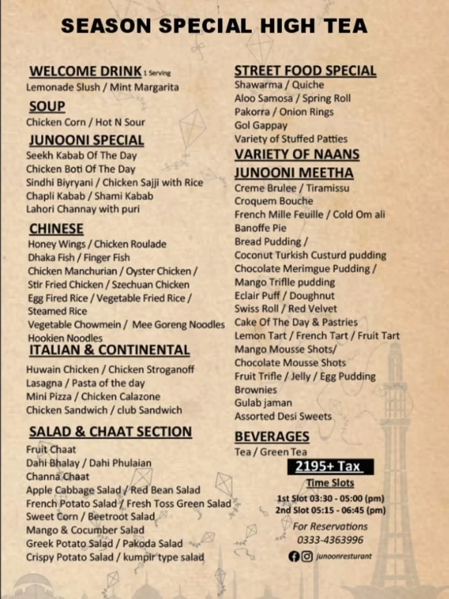 Junoon restaurant season special Hi tea