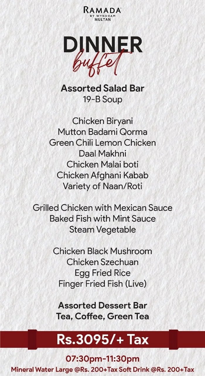 Ramada Restaurant Multan Menu Dinner