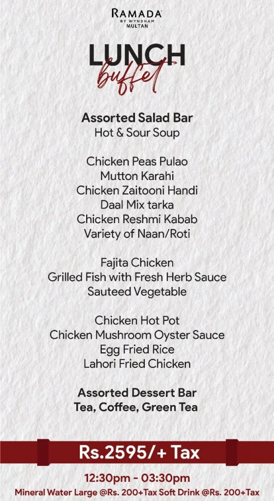 Ramada Restaurant Multan Menu Lunch