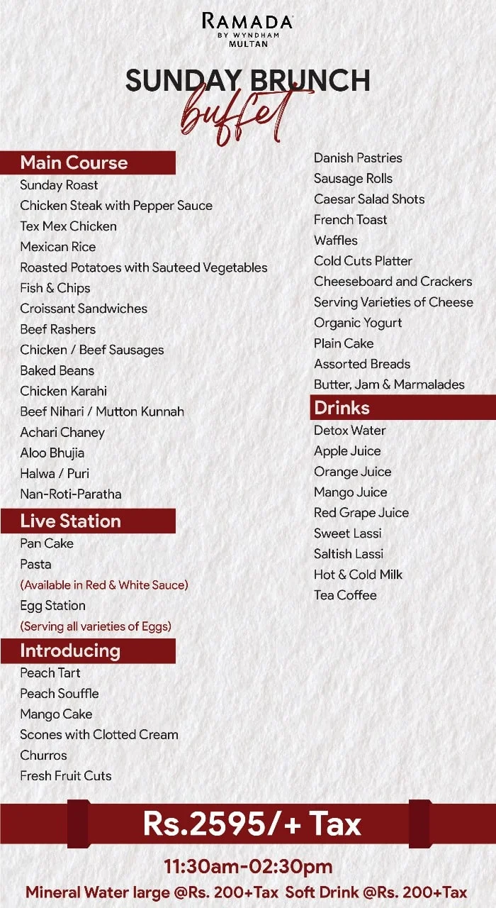 Ramada Restaurant Multan Menu Sunday Brunch