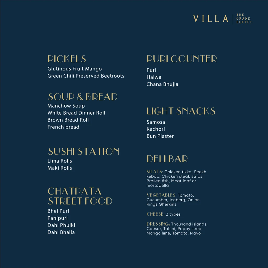 Villa the grand Buffet Menu 2