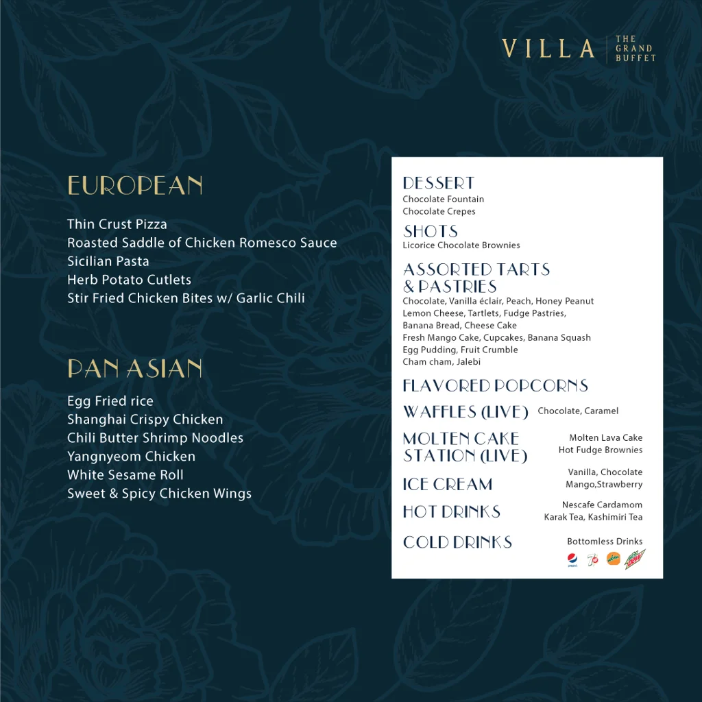 Villa the grand Buffet Menu 3