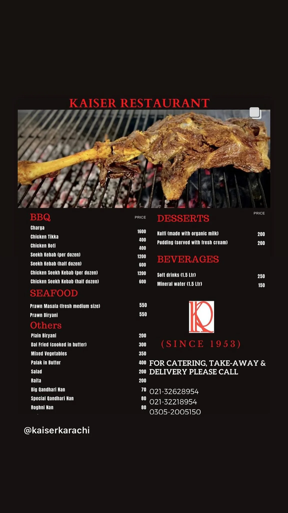Kaiser Restaurant Karachi Menu 1