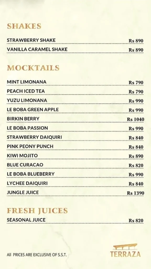 Terraza Karachi Menu 2